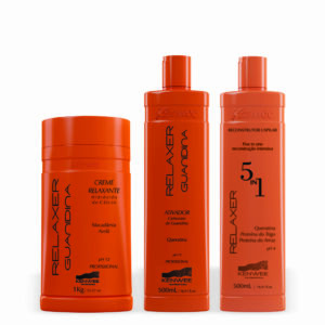 Kit Relaxer Creme, Ativador e Reconstrutor 5x1 Guanidina Profissional Kenwee